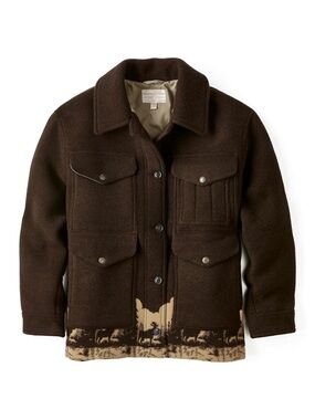 Filson moose jacquard heavyweight wool cruiser jacket brown button front Medium
